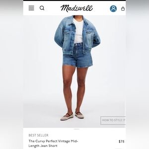 Madewell Curvy Perfect Vintage Denim Shorts, W32, NWOT